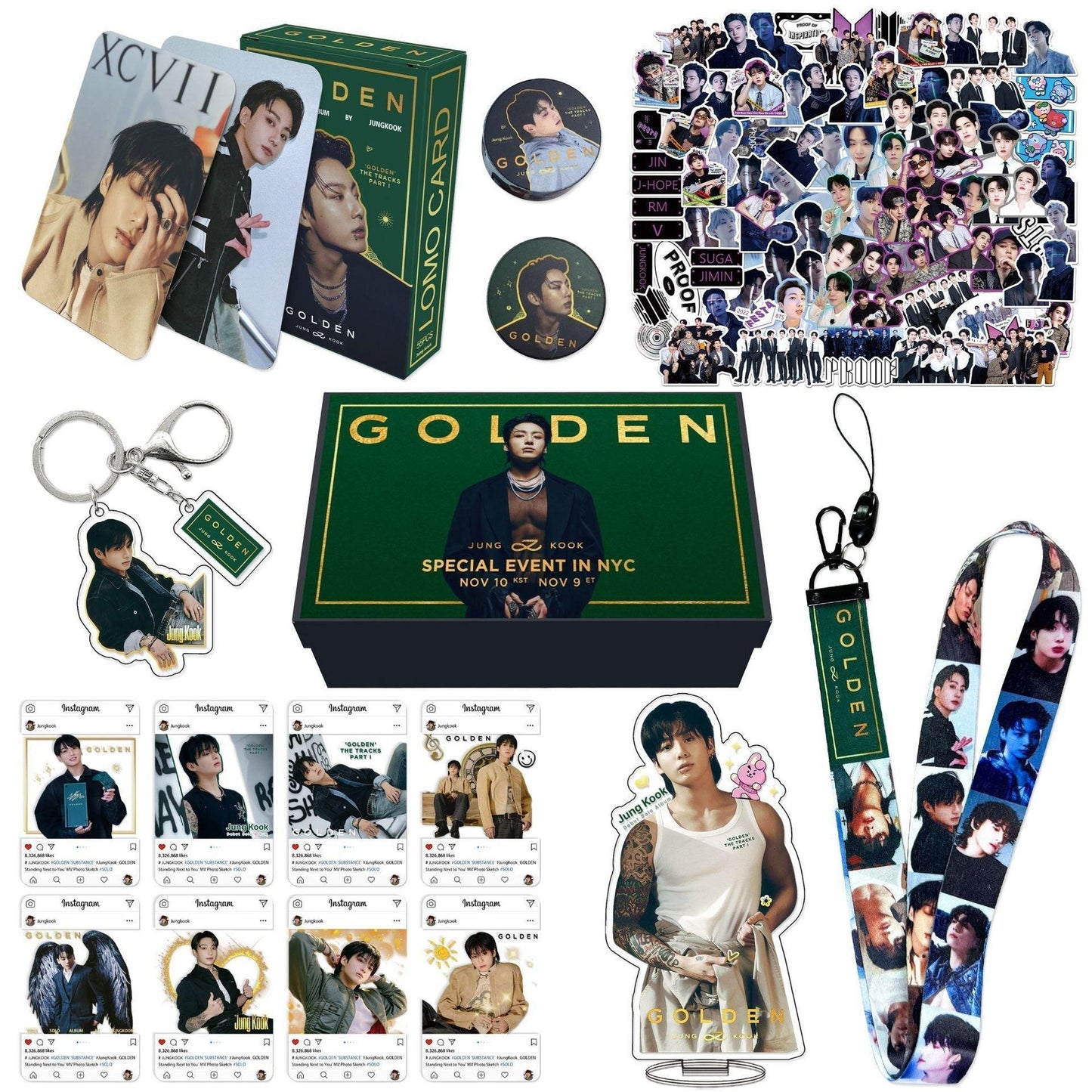 BTS JUNGKOOK GOLDEN KIT WITH 159 PIECES (GIFT BOX WITH/ VARIOUS ITEMS!✨)